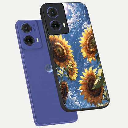  Heavenly Sunflower Rise phone case For Moto G85 showing premium glass back cover with detailed artwork