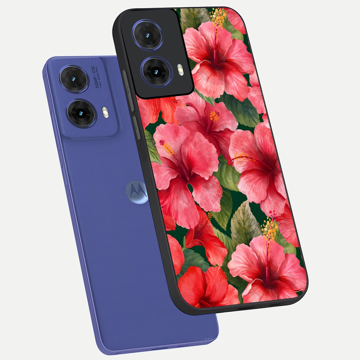  Hibiscus Pattern phone case For Moto G85 showing premium glass back cover with detailed artwork