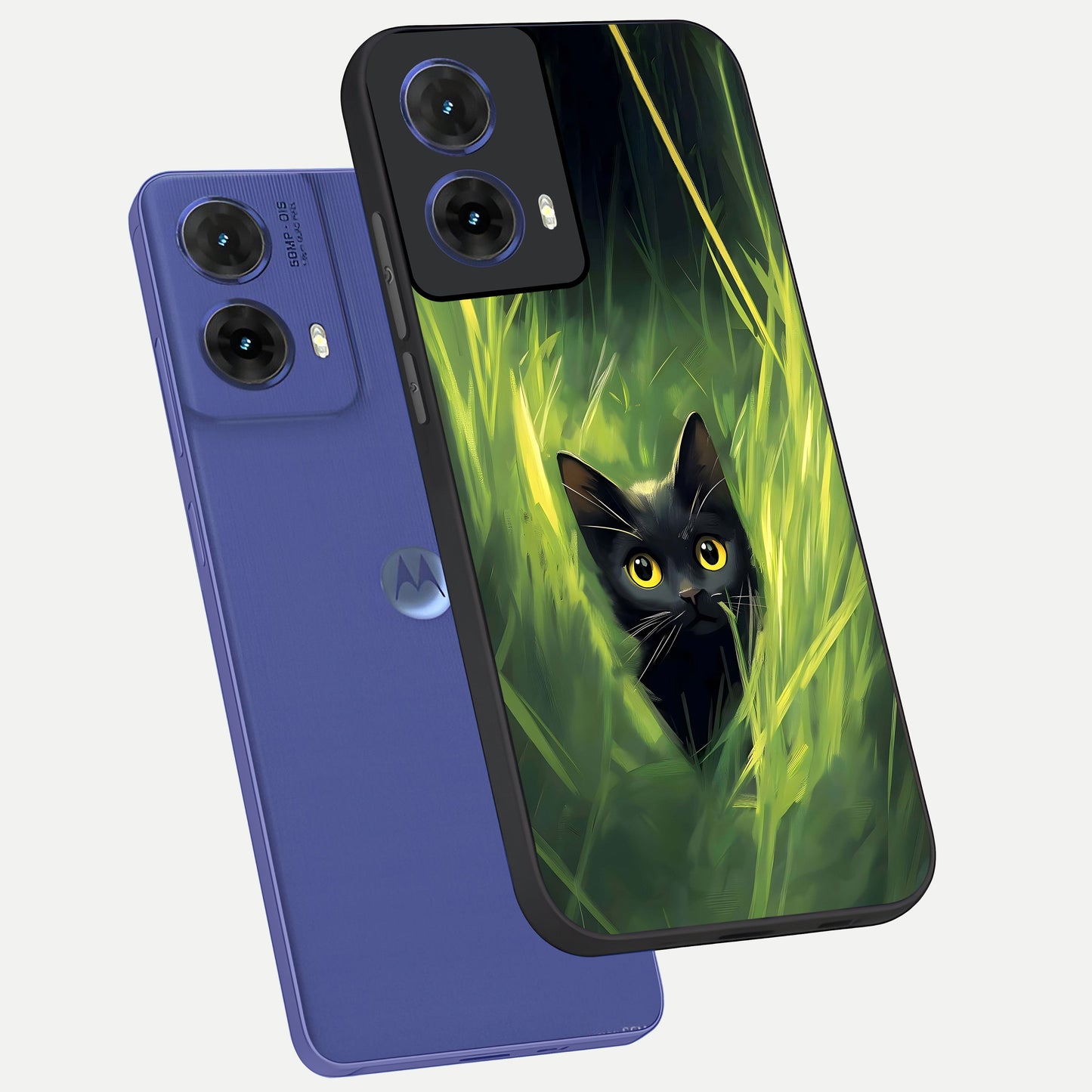  Hidden Cat Whisper phone case For Moto G85 showing premium glass back cover with detailed artwork