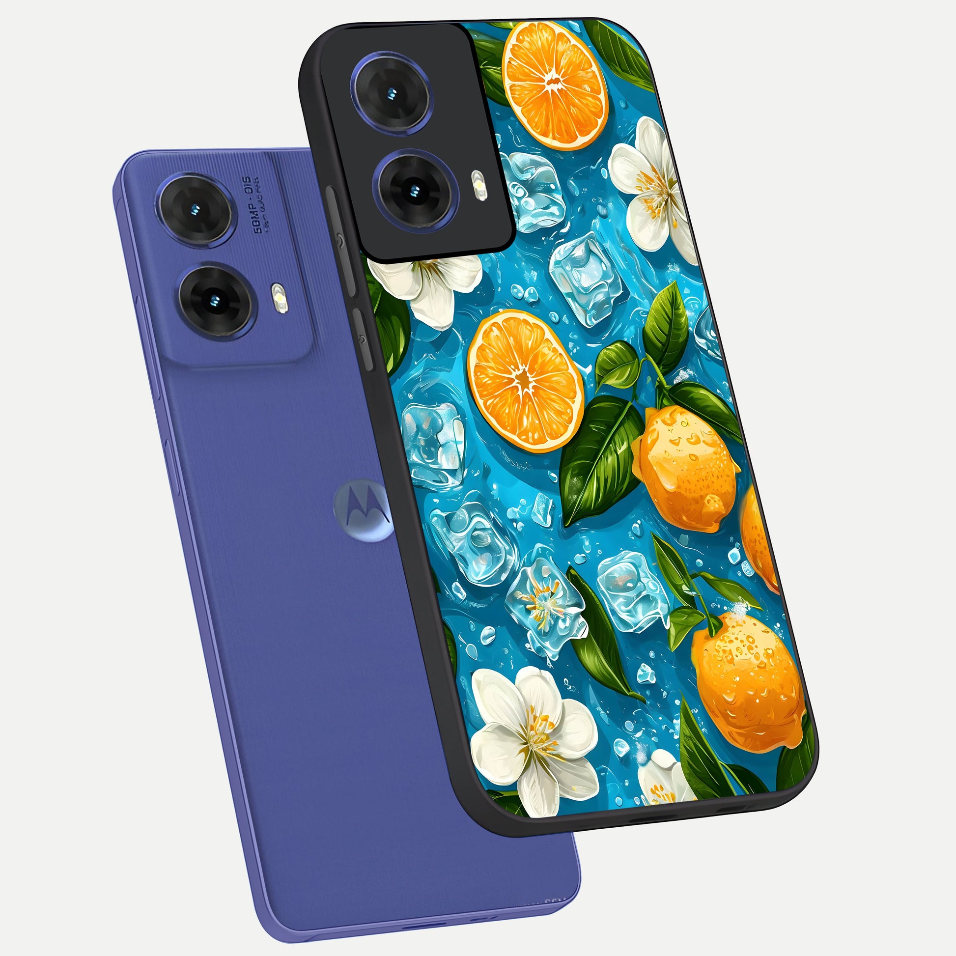  Ice Cube With Orange phone case For Moto G85 showing premium glass back cover with detailed artwork