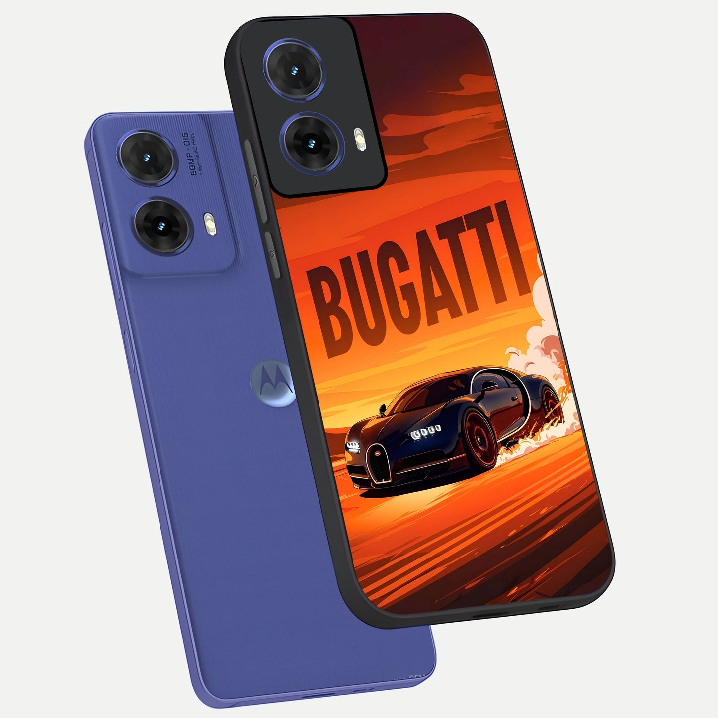  Inferno Bugatti Storm phone case For Moto G85 showing premium glass back cover with detailed artwork