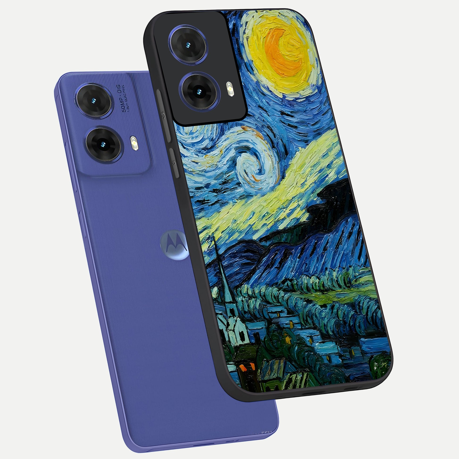  Inspired Van Gogh Art phone case For Moto G85 showing premium glass back cover with detailed artwork