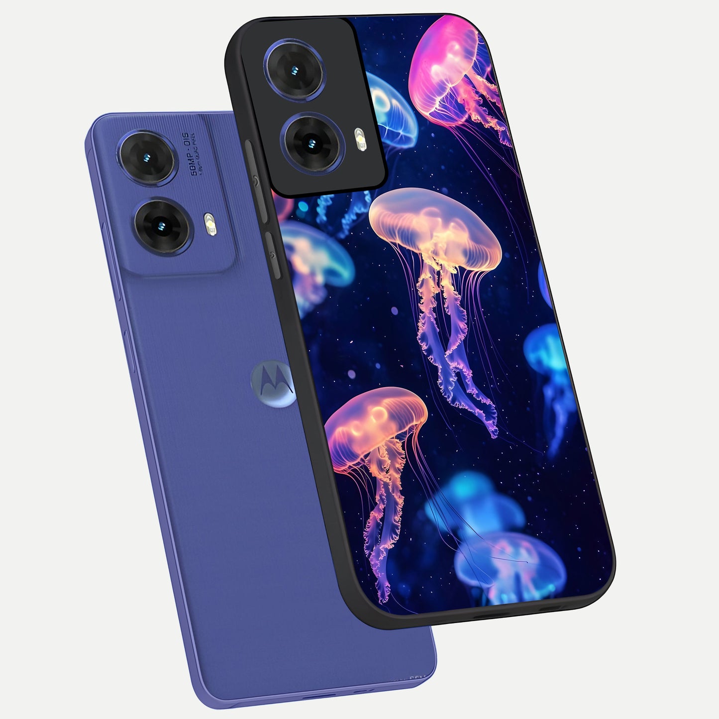  Jellyfish Pattern phone case For Moto G85 showing premium glass back cover with detailed artwork