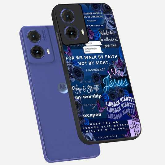  Kingdom Faith Glow phone case For Moto G85 showing premium glass back cover with detailed artwork