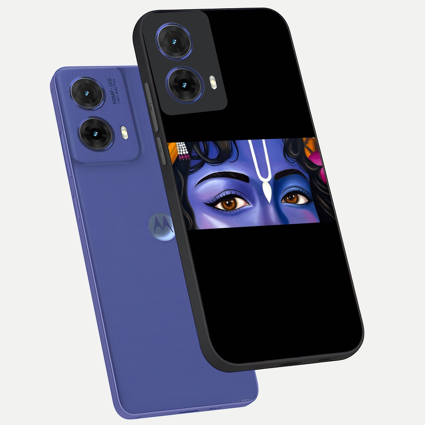  Krishna Eye phone case For Moto G85 showing premium glass back cover with detailed artwork