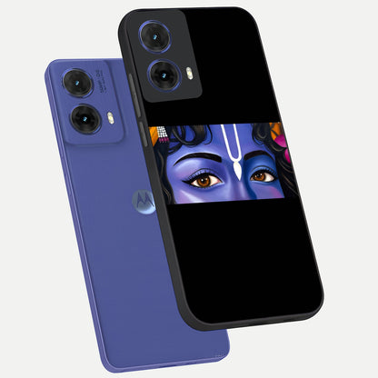  Krishna Eye phone case For Moto G85 showing premium glass back cover with detailed artwork