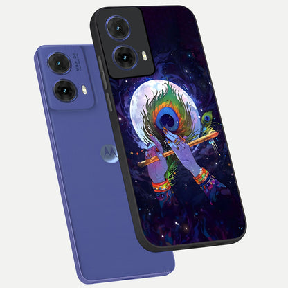 Krishna Hands Art phone case For Moto G85 showing premium glass back cover with detailed artwork