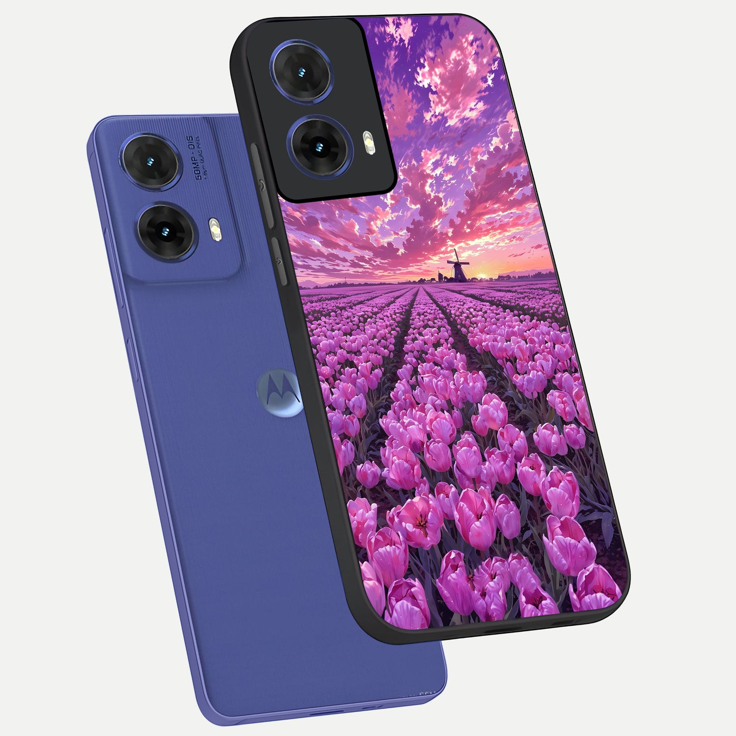  Lavender Dream Skies phone case For Moto G85 showing premium glass back cover with detailed artwork