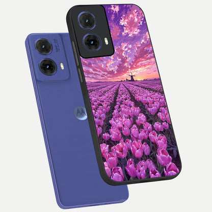  Lavender Dream Skies phone case For Moto G85 showing premium glass back cover with detailed artwork