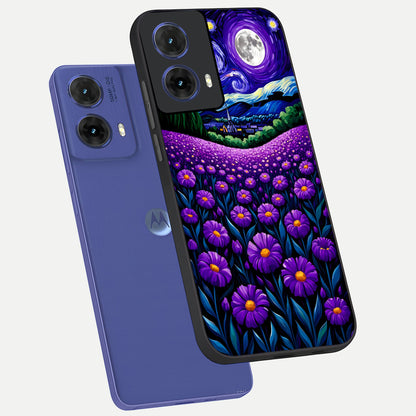  Lavender Moon Field phone case For Moto G85 showing premium glass back cover with detailed artwork