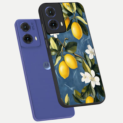  Lemon Dream Garden phone case For Moto G85 showing premium glass back cover with detailed artwork