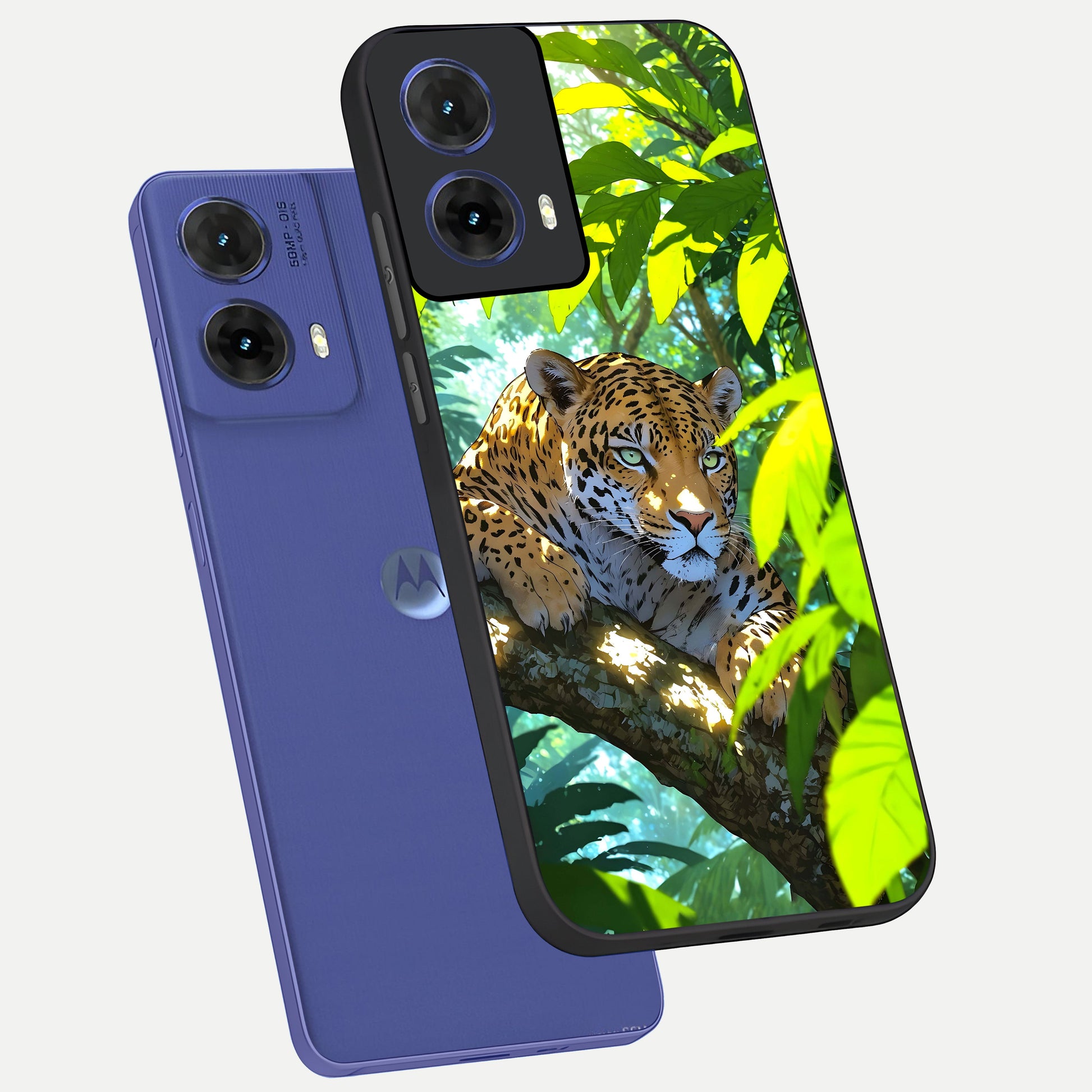  Leopard in Jungle phone case For Moto G85 showing premium glass back cover with detailed artwork