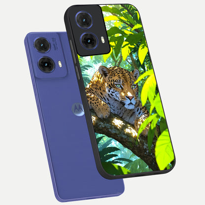  Leopard in Jungle phone case For Moto G85 showing premium glass back cover with detailed artwork