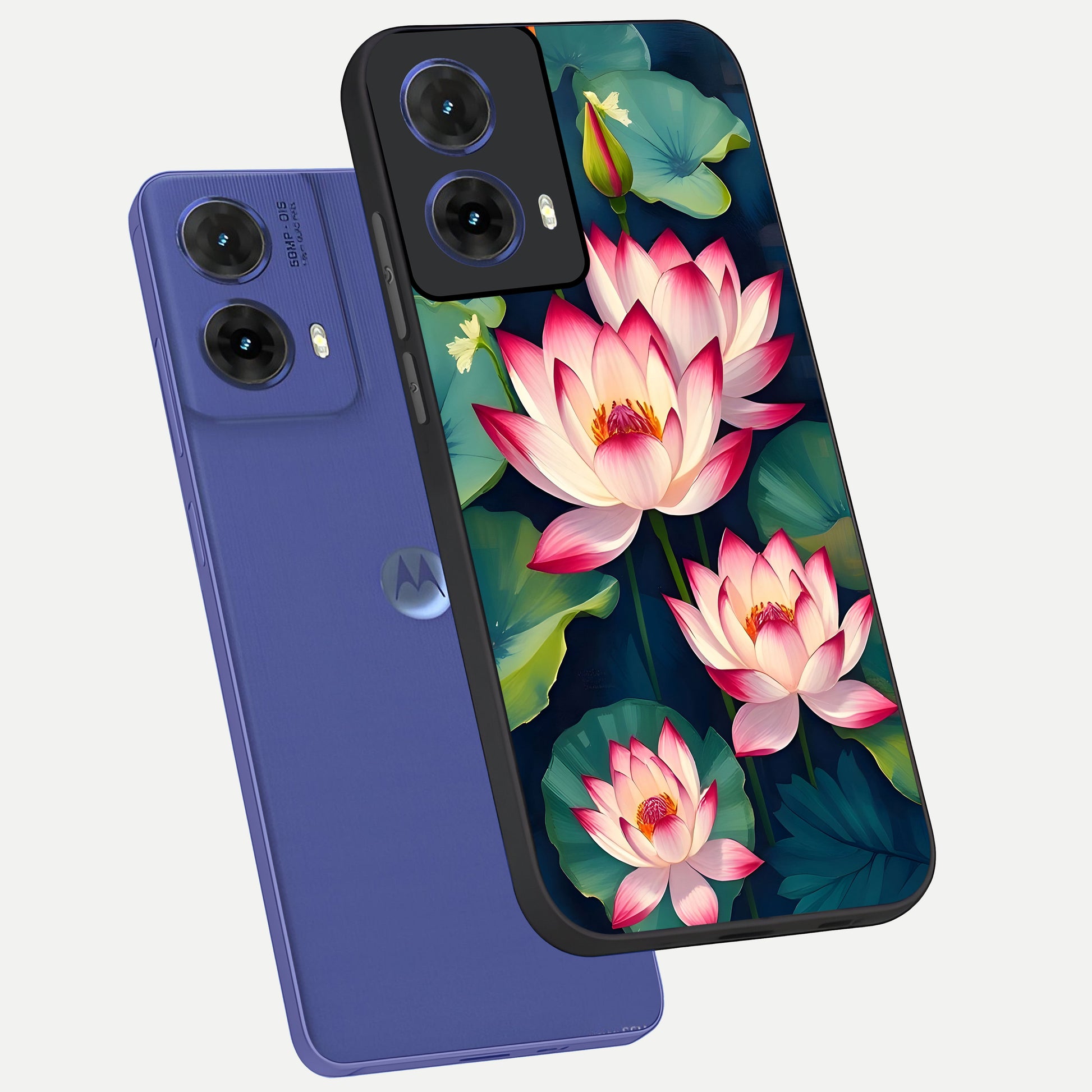  Lotus Dream Serenity phone case For Moto G85 showing premium glass back cover with detailed artwork