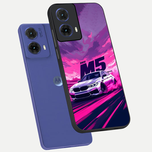  MS Neon Car phone case For Moto G85 showing premium glass back cover with detailed artwork