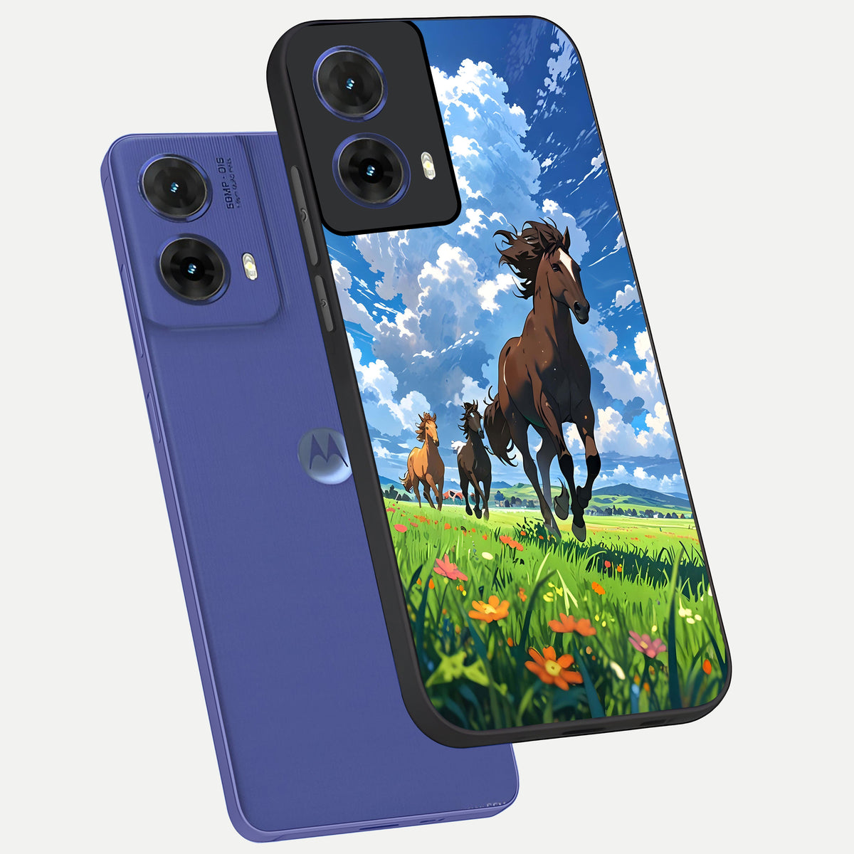  Majestic Horses Galloping phone case For Moto G85 showing premium glass back cover with detailed artwork