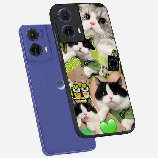  Matcha Cats Mood phone case For Moto G85 showing premium glass back cover with detailed artwork