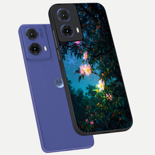  Midnight Bloom Glow phone case For Moto G85 showing premium glass back cover with detailed artwork
