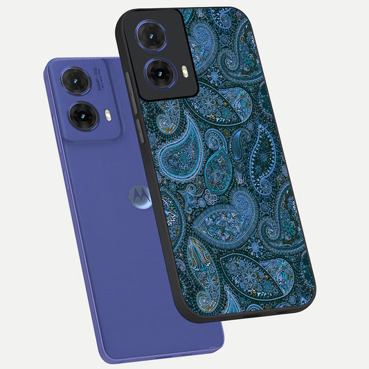  Midnight Paisley Glow phone case For Moto G85 showing premium glass back cover with detailed artwork