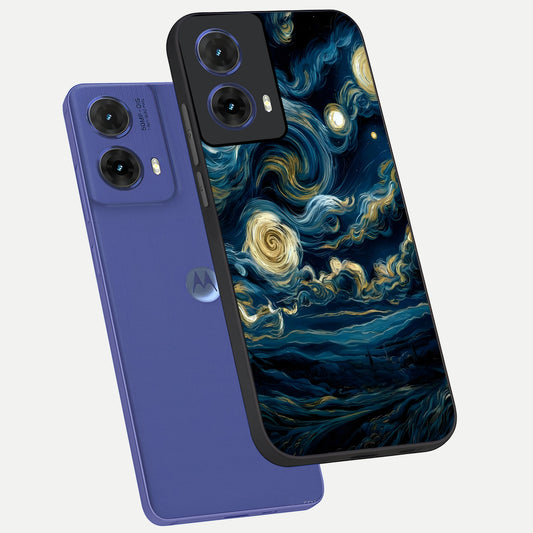  Midnight Sky Whirl phone case For Moto G85 showing premium glass back cover with detailed artwork