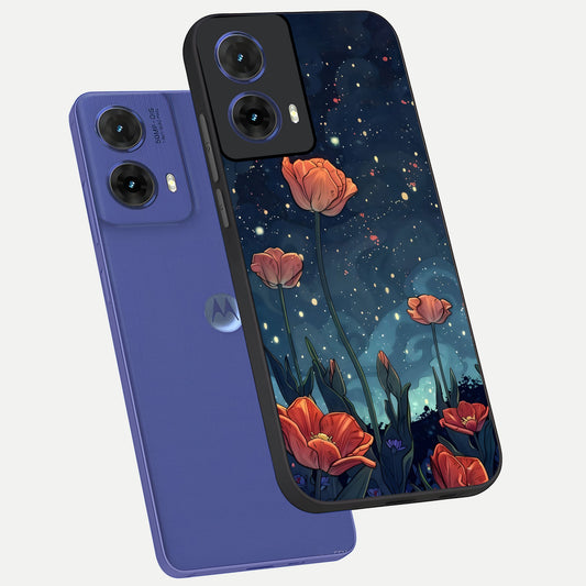  Midnight Tulip Glow phone case For Moto G85 showing premium glass back cover with detailed artwork
