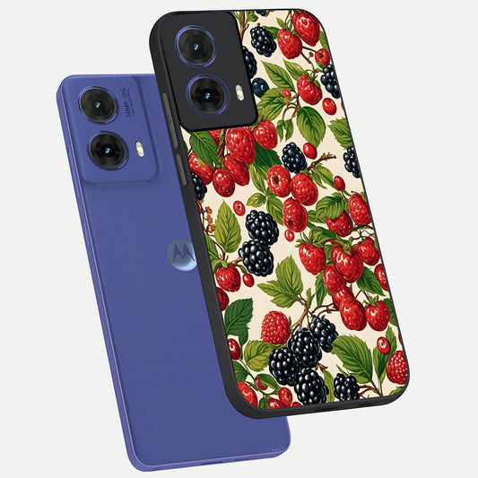  Mixed Berry Collage phone case For Moto G85 showing premium glass back cover with detailed artwork