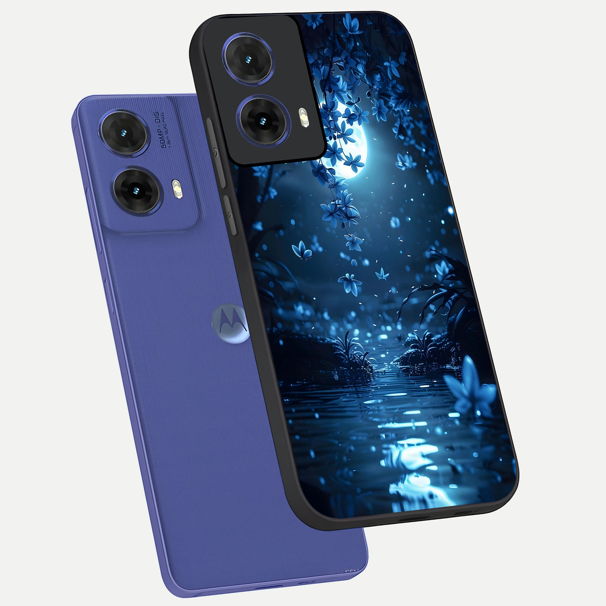  Moonlight Petal Dream phone case For Moto G85 showing premium glass back cover with detailed artwork
