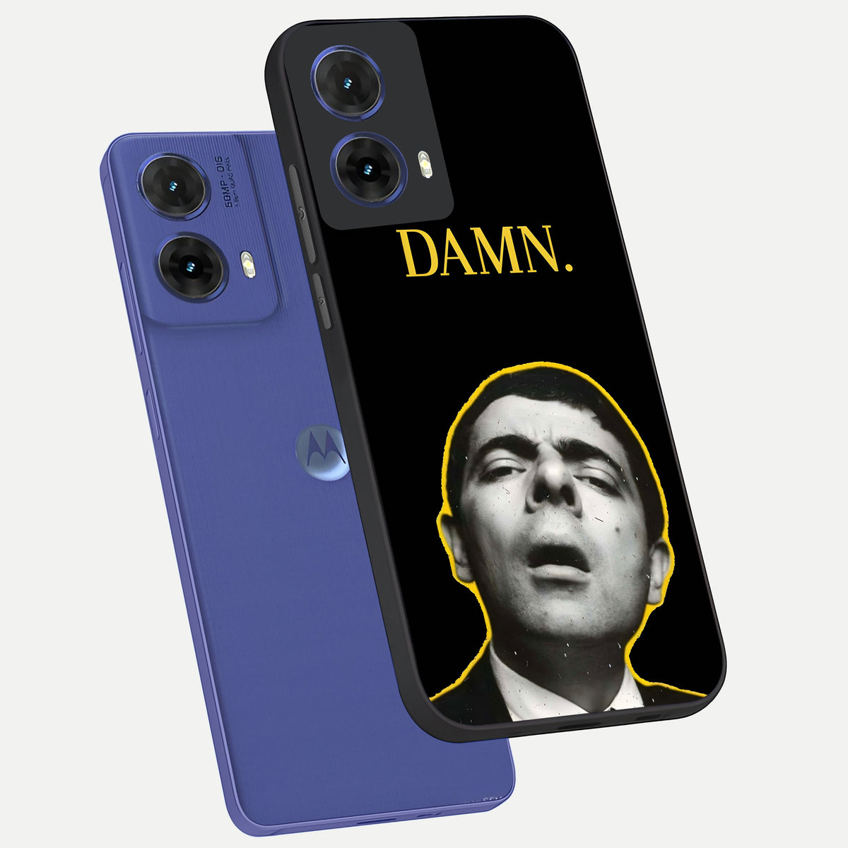  Mr Bean Damn phone case For Moto G85 showing premium glass back cover with detailed artwork