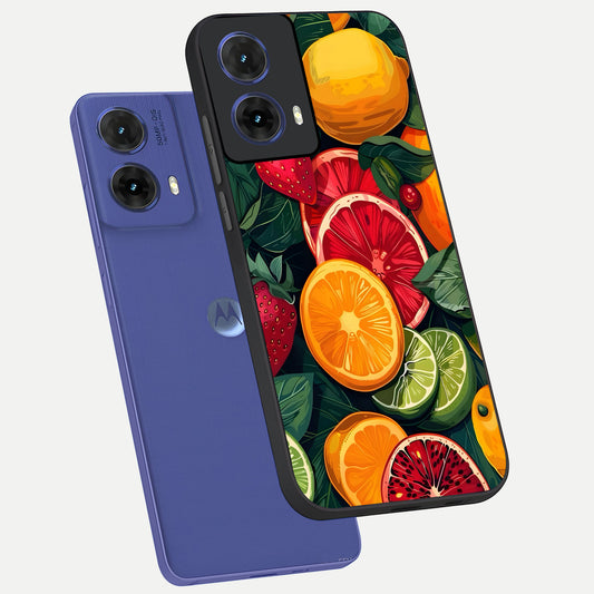  Multiple Fruits phone case For Moto G85 showing premium glass back cover with detailed artwork