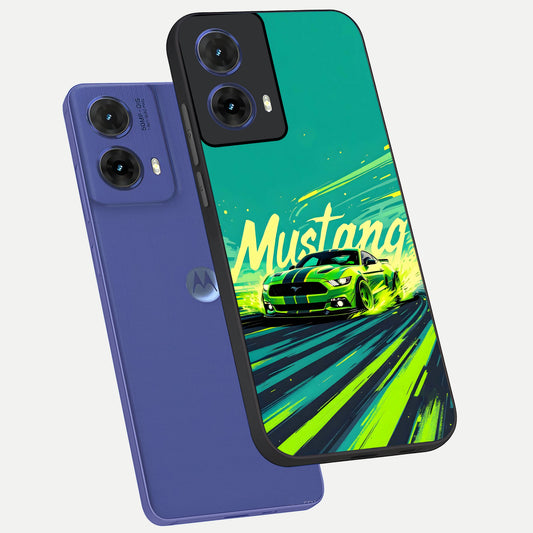  Mustang Bang phone case For Moto G85 showing premium glass back cover with detailed artwork