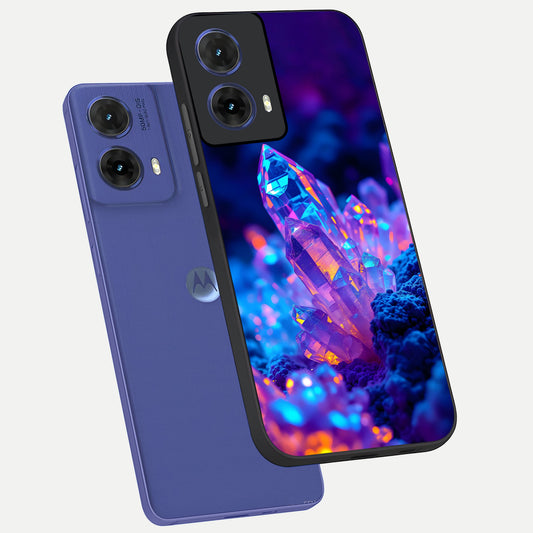  Neon Aura Shards phone case For Moto G85 showing premium glass back cover with detailed artwork