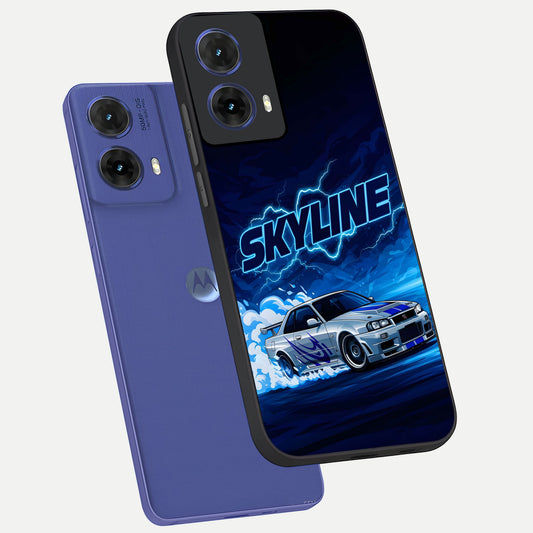  Neon Drift Beast phone case For Moto G85 showing premium glass back cover with detailed artwork