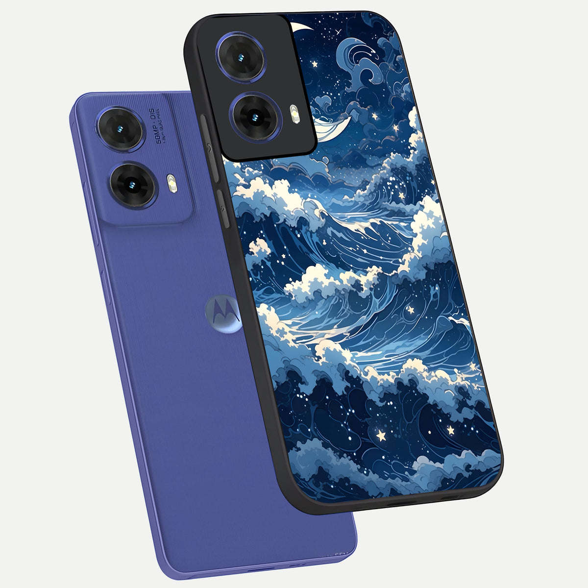  Ocean Moon Waves phone case For Moto G85 showing premium glass back cover with detailed artwork