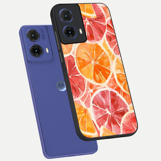  Orange Fruits Pattern phone case For Moto G85 showing premium glass back cover with detailed artwork