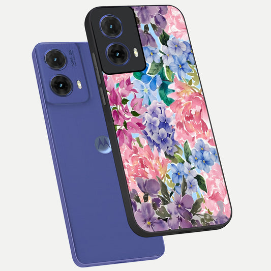  Pastel Floral Mix phone case For Moto G85 showing premium glass back cover with detailed artwork