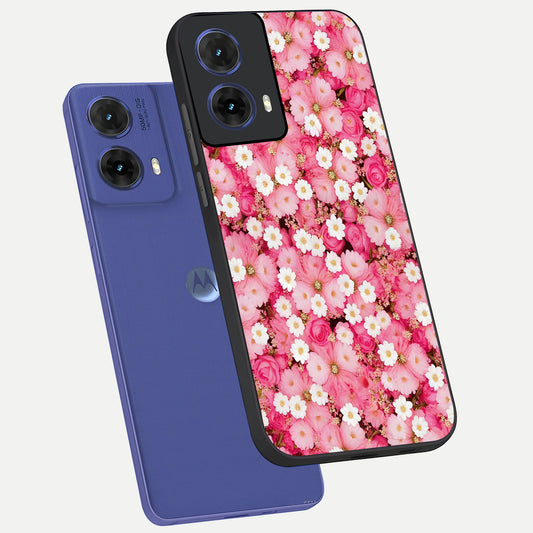  Pink Daisy Bliss phone case For Moto G85 showing premium glass back cover with detailed artwork