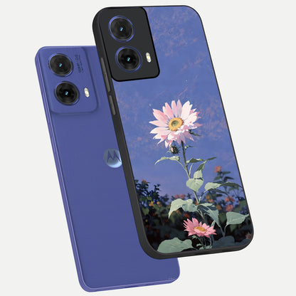  Pink Shells Outline phone case For Moto G85 showing premium glass back cover with detailed artwork