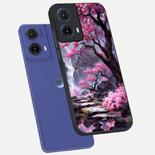  Pink Sunflower Glow phone case For Moto G85 showing premium glass back cover with detailed artwork