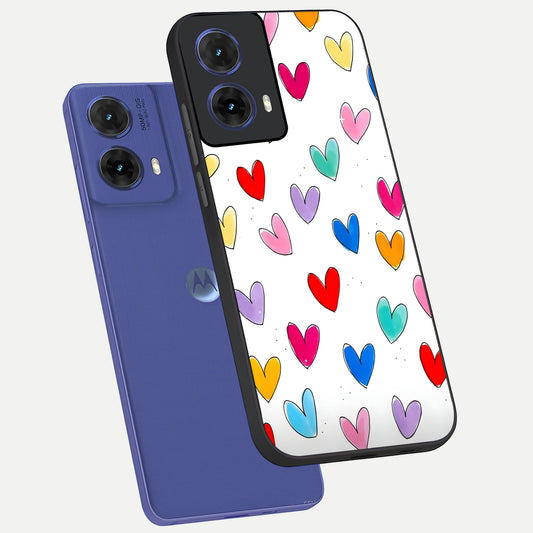  Playful Love Doodles phone case For Moto G85 showing premium glass back cover with detailed artwork