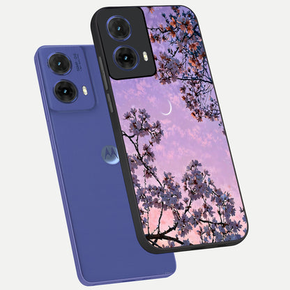  Purple Serenity Moon phone case For Moto G85 showing premium glass back cover with detailed artwork