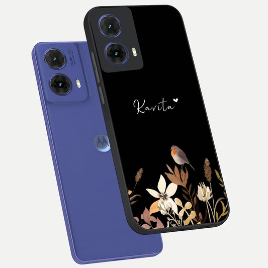  Quiet Garden Tune Custom Name phone case For Moto G85 showing premium glass back cover with detailed artwork