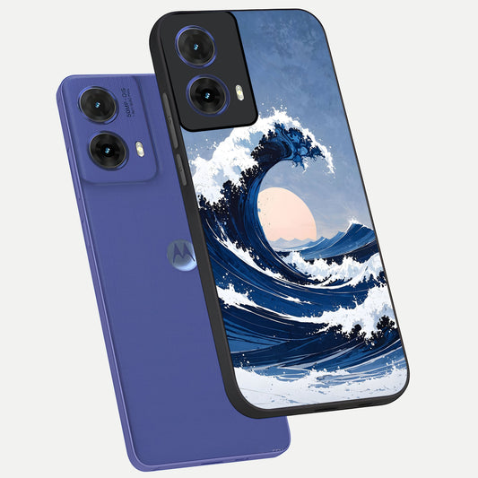  Rising Tide Power phone case For Moto G85 showing premium glass back cover with detailed artwork