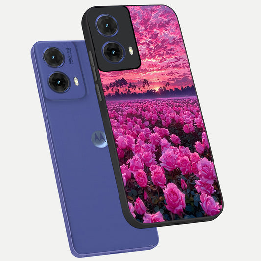  Rose Sunset Valley phone case For Moto G85 showing premium glass back cover with detailed artwork