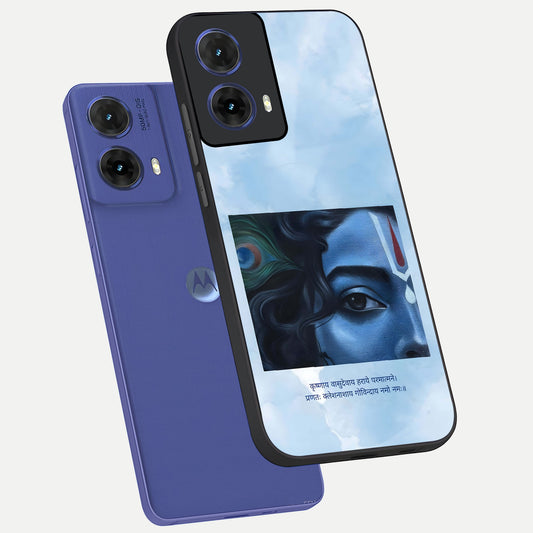  Spiritual Krishna phone case For Moto G85 showing premium glass back cover with detailed artwork