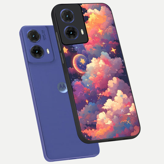  Starlit Dream Clouds phone case For Moto G85 showing premium glass back cover with detailed artwork