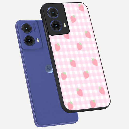  Strawberry Picnic Love phone case For Moto G85 showing premium glass back cover with detailed artwork