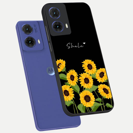  Sunflower Sky Bloom phone case For Moto G85 showing premium glass back cover with detailed artwork