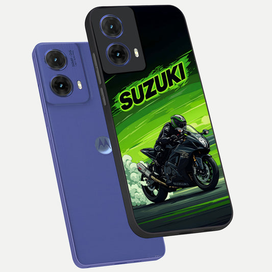  Suzuki Speed Beast phone case For Moto G85 showing premium glass back cover with detailed artwork