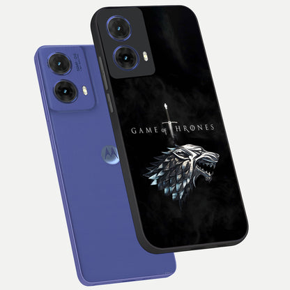  Throne Wolf Legacy phone case For Moto G85 showing premium glass back cover with detailed artwork
