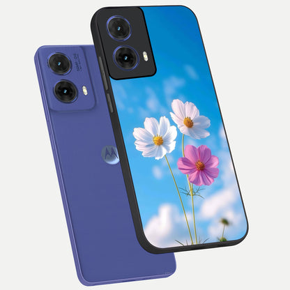  Tripple Flowers With Sky phone case For Moto G85 showing premium glass back cover with detailed artwork
